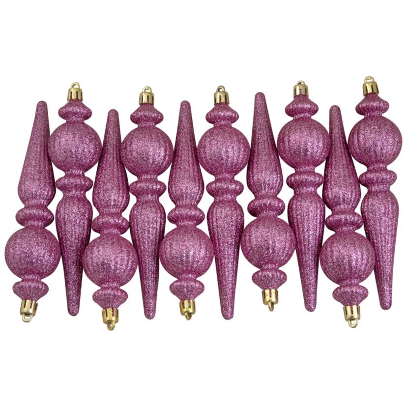 Shatterproof 3-Finish Christmas Ball and Finial Ornaments - Pink and Silver - 75ct