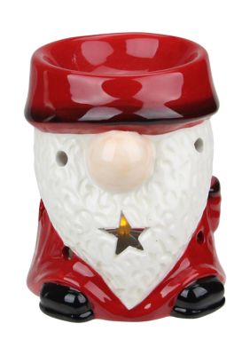 4.75 Red Ceramic Christmas Star Gnome Tealight Candle Holder