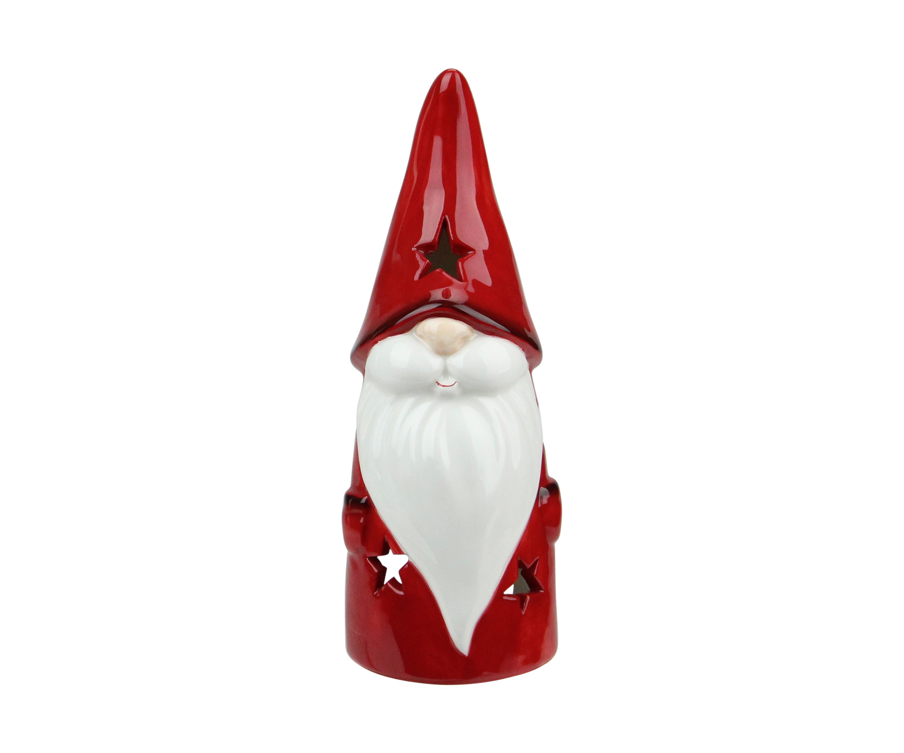 8.25 Red Ceramic Christmas Star Gnome Tealight Candle Holder