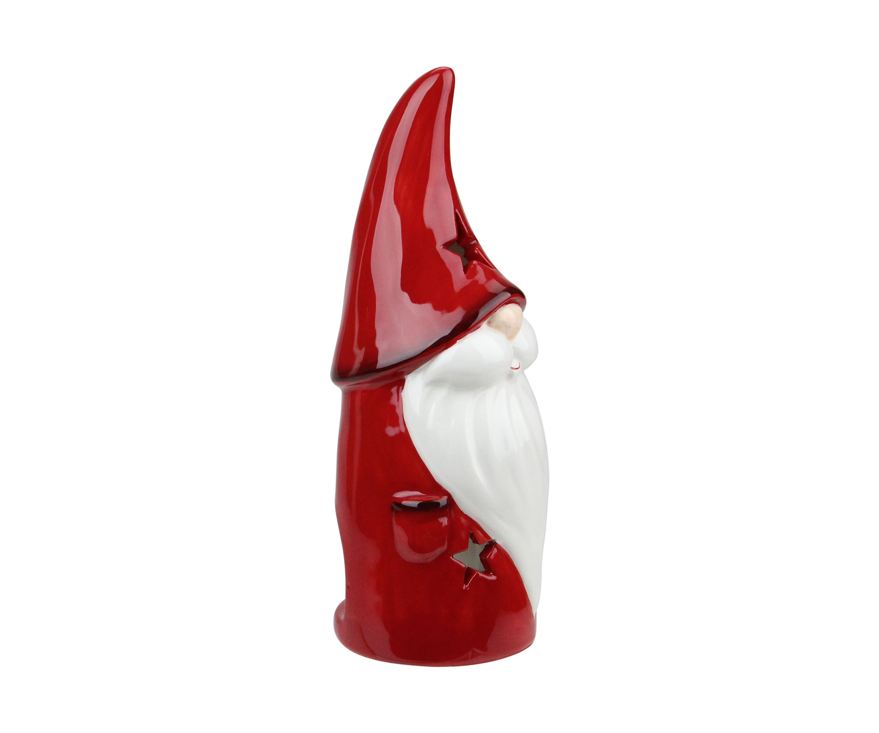 8.25 Red Ceramic Christmas Star Gnome Tealight Candle Holder