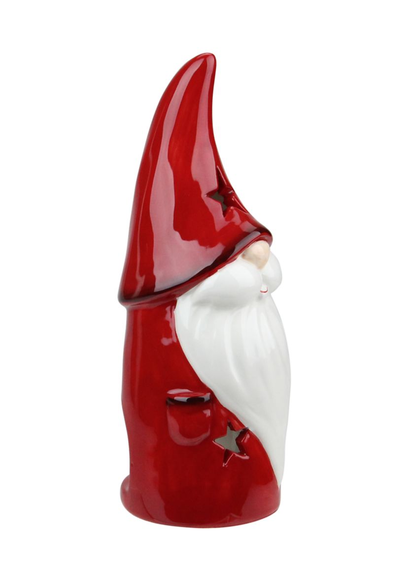 8.25 Red Ceramic Christmas Star Gnome Tealight Candle Holder