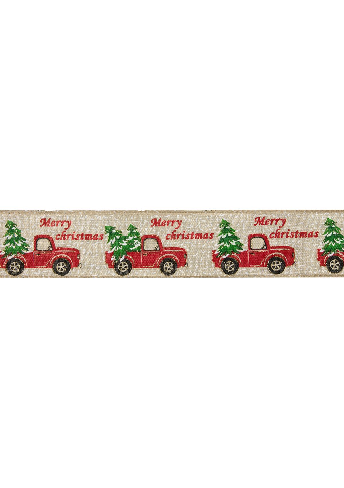 Green and Red Vintage Trucks with Christmas Trees Wired Craft Ribbon 2.5Inch x 16 Yards