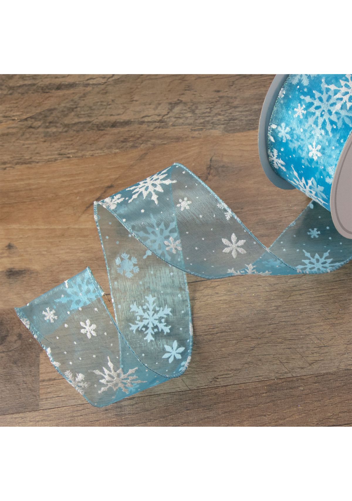 Sparkly Blue and White Snowflake Christmas Wired Craft Ribbon 2.5Inch x 16 Yards