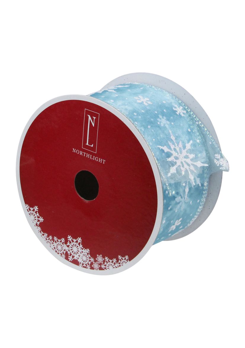Sparkly Blue and White Snowflake Christmas Wired Craft Ribbon 2.5Inch x 16 Yards