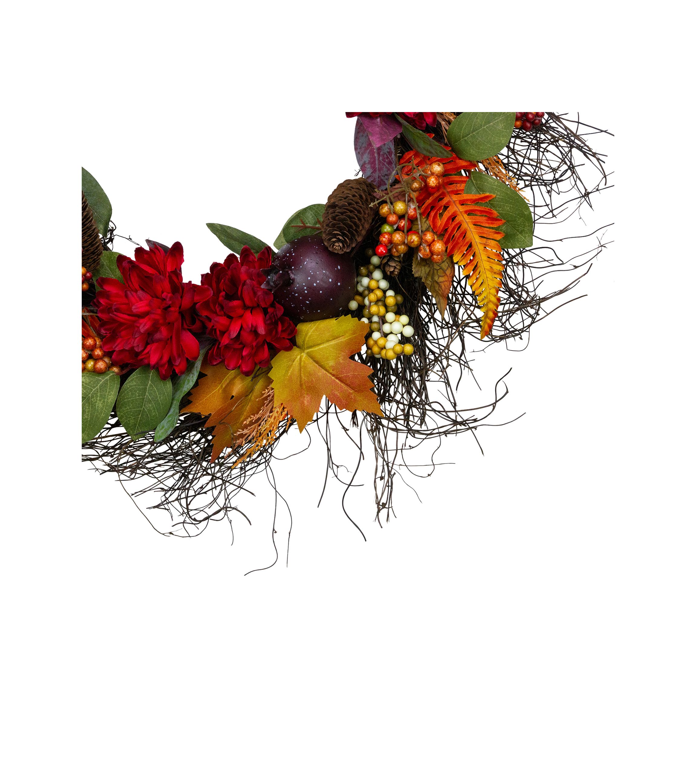 Mums and Pomegranates Artificial Fall Harvest Floral Wreath  28- inch