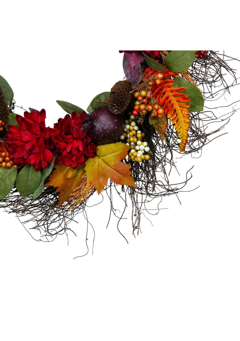 Mums and Pomegranates Artificial Fall Harvest Floral Wreath  28- inch