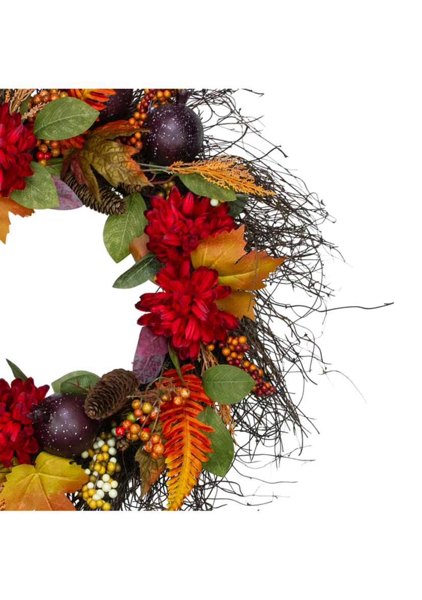 Mums and Pomegranates Artificial Fall Harvest Floral Wreath  28- inch