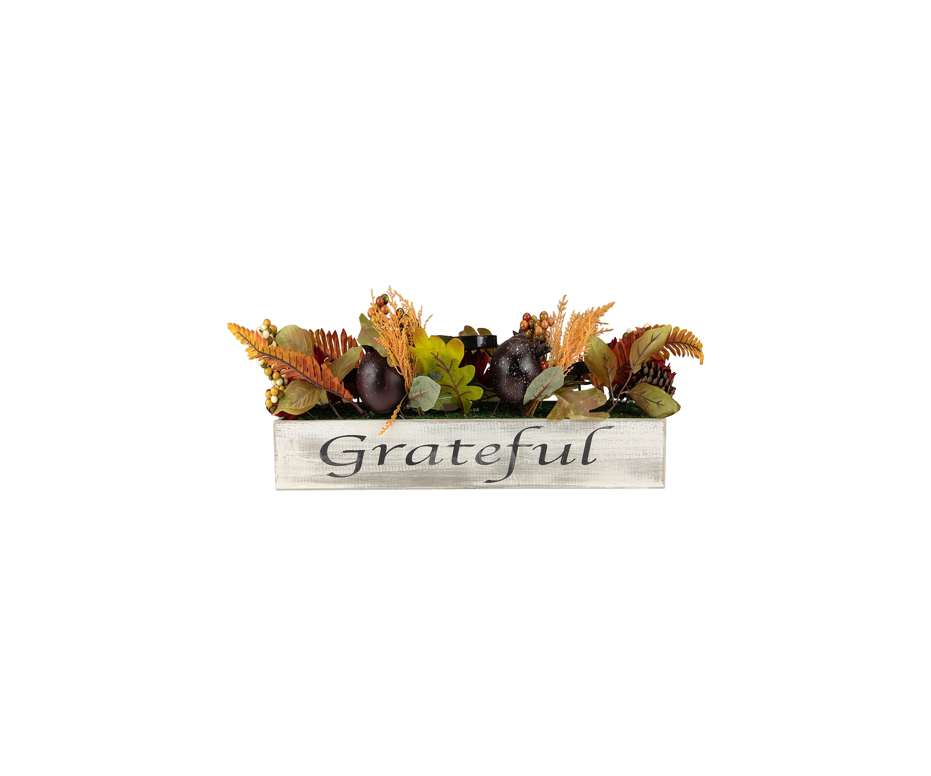 24 inch Autumn Harvest 3-Piece Candle Holder in a Rustic Wooden Box Centerpiece