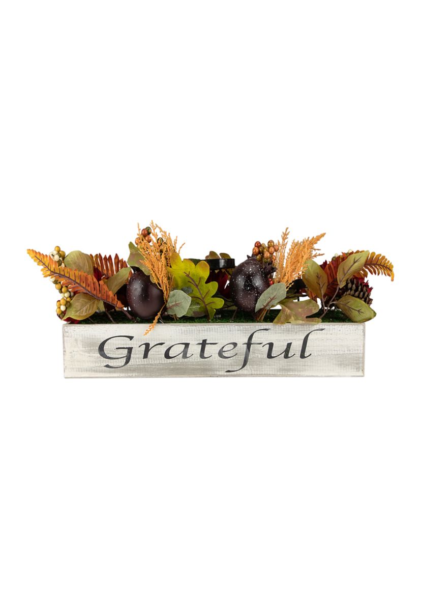 24 inch Autumn Harvest 3-Piece Candle Holder in a Rustic Wooden Box Centerpiece
