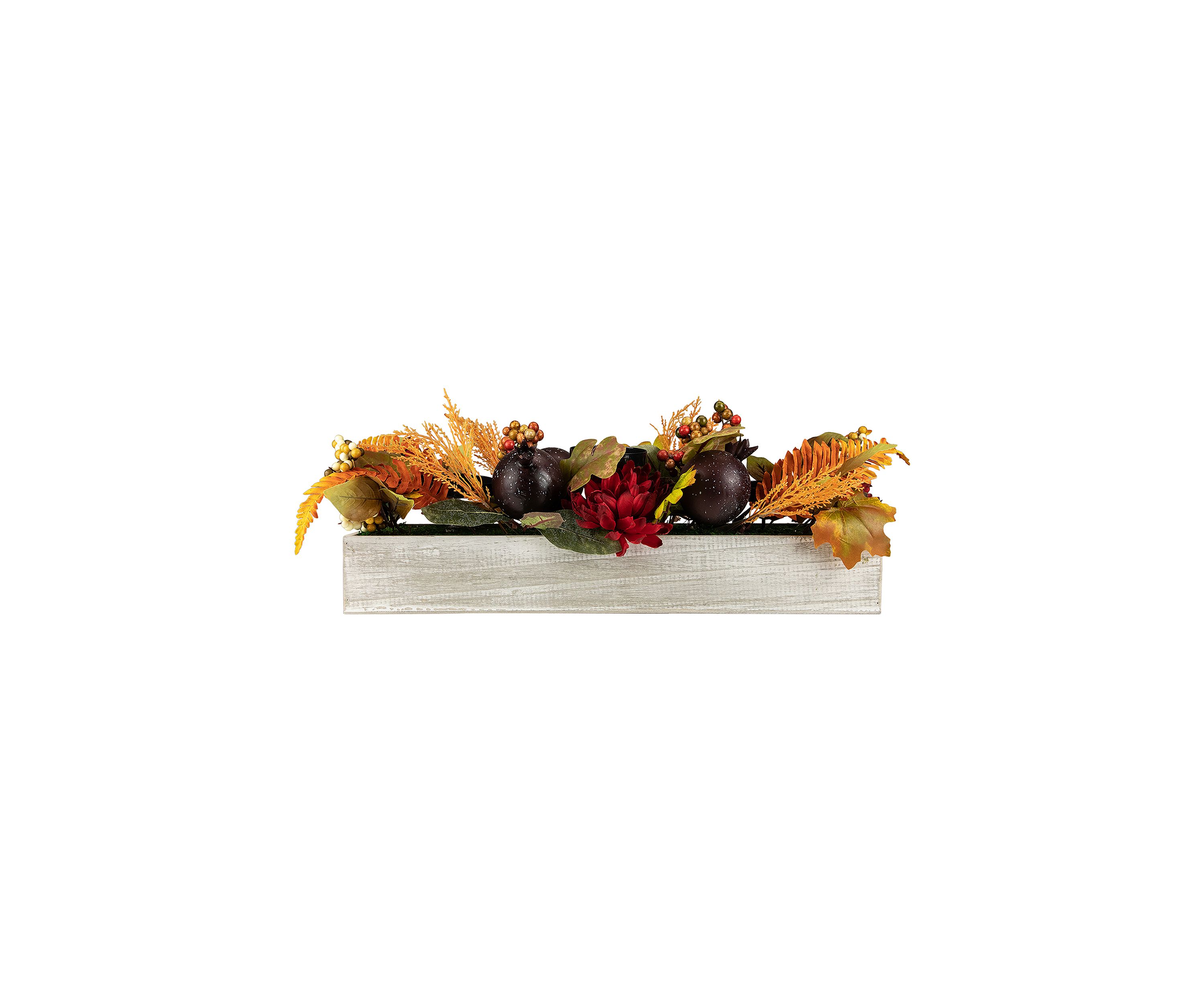 24 inch Autumn Harvest 3-Piece Candle Holder in a Rustic Wooden Box Centerpiece