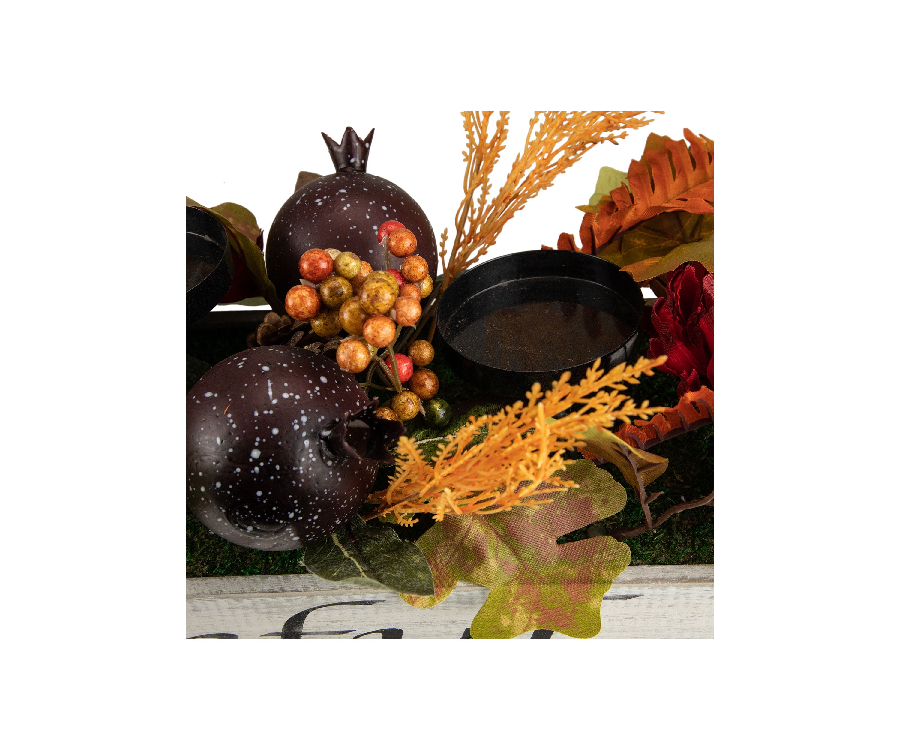 24 inch Autumn Harvest 3-Piece Candle Holder in a Rustic Wooden Box Centerpiece