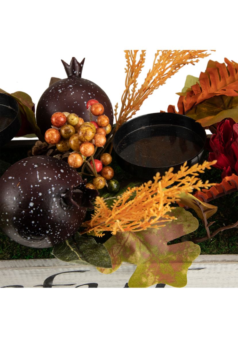 24 inch Autumn Harvest 3-Piece Candle Holder in a Rustic Wooden Box Centerpiece