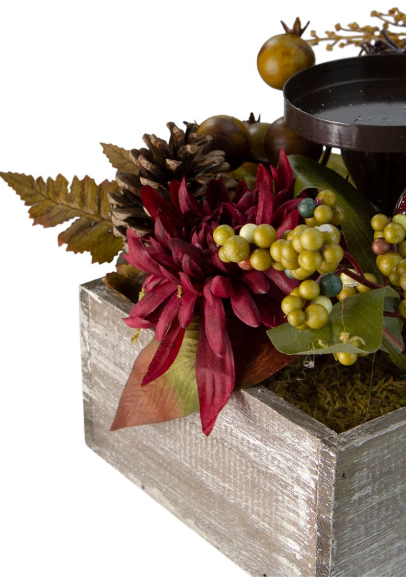 24 inch Autumn Harvest 3-Piece Candle Holder in a Rustic Wooden Box Centerpiece