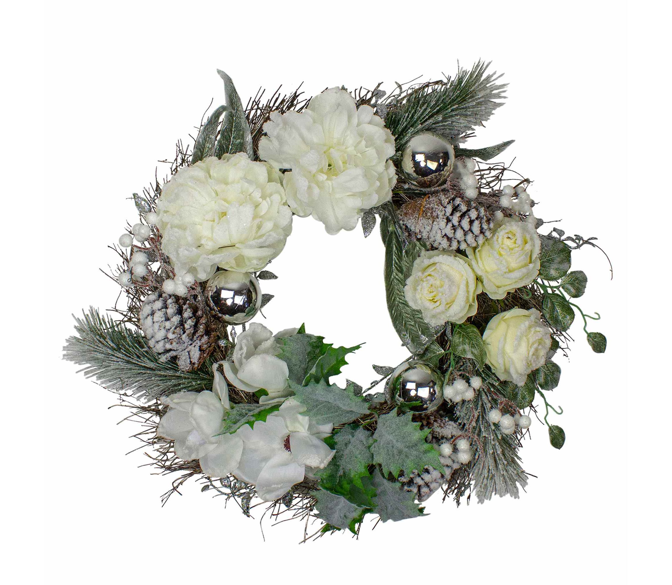 Floral Flocked Pine Artificial Grapevine Christmas Wreath - 24" - Unlit