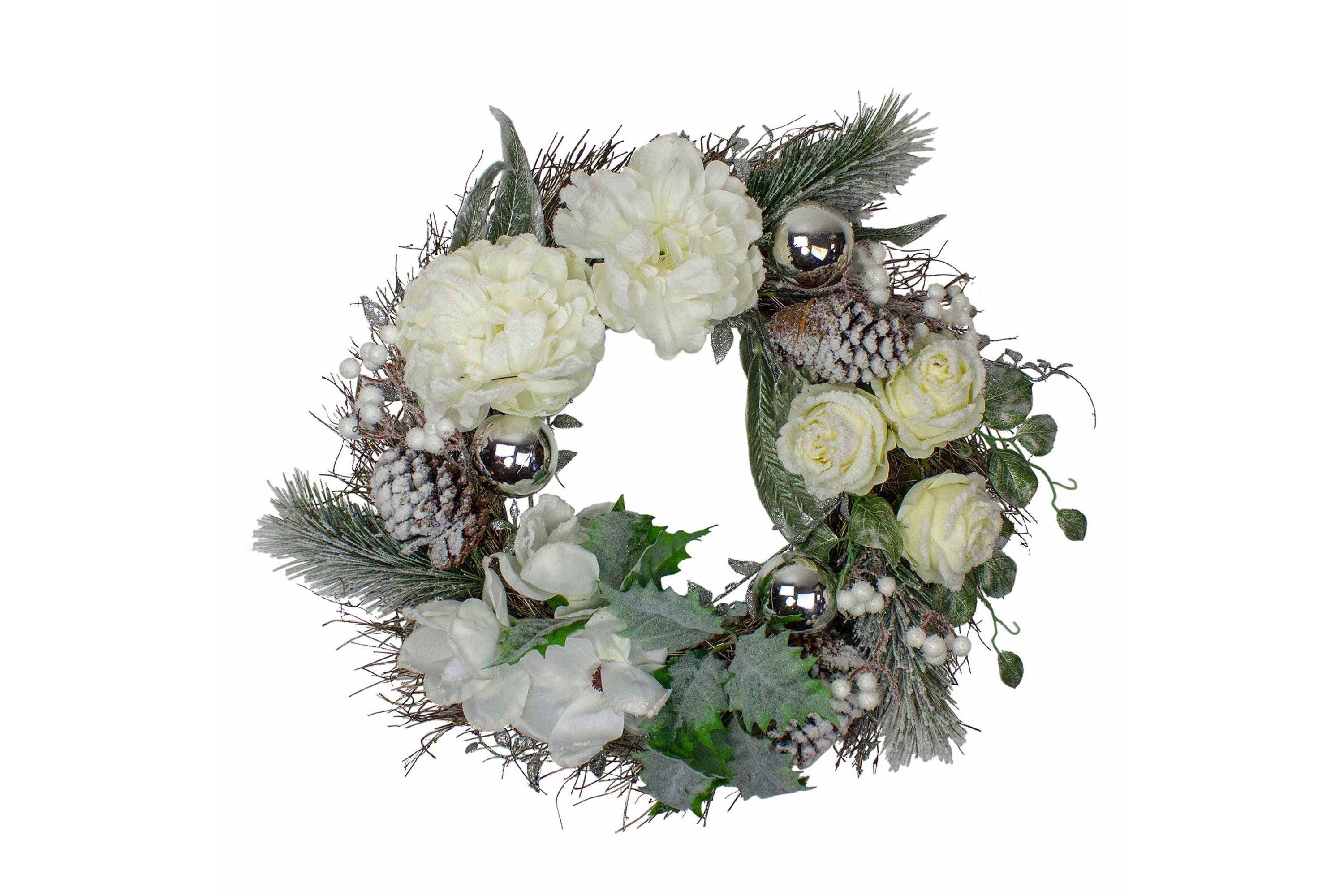 Floral Flocked Pine Artificial Grapevine Christmas Wreath - 24" - Unlit
