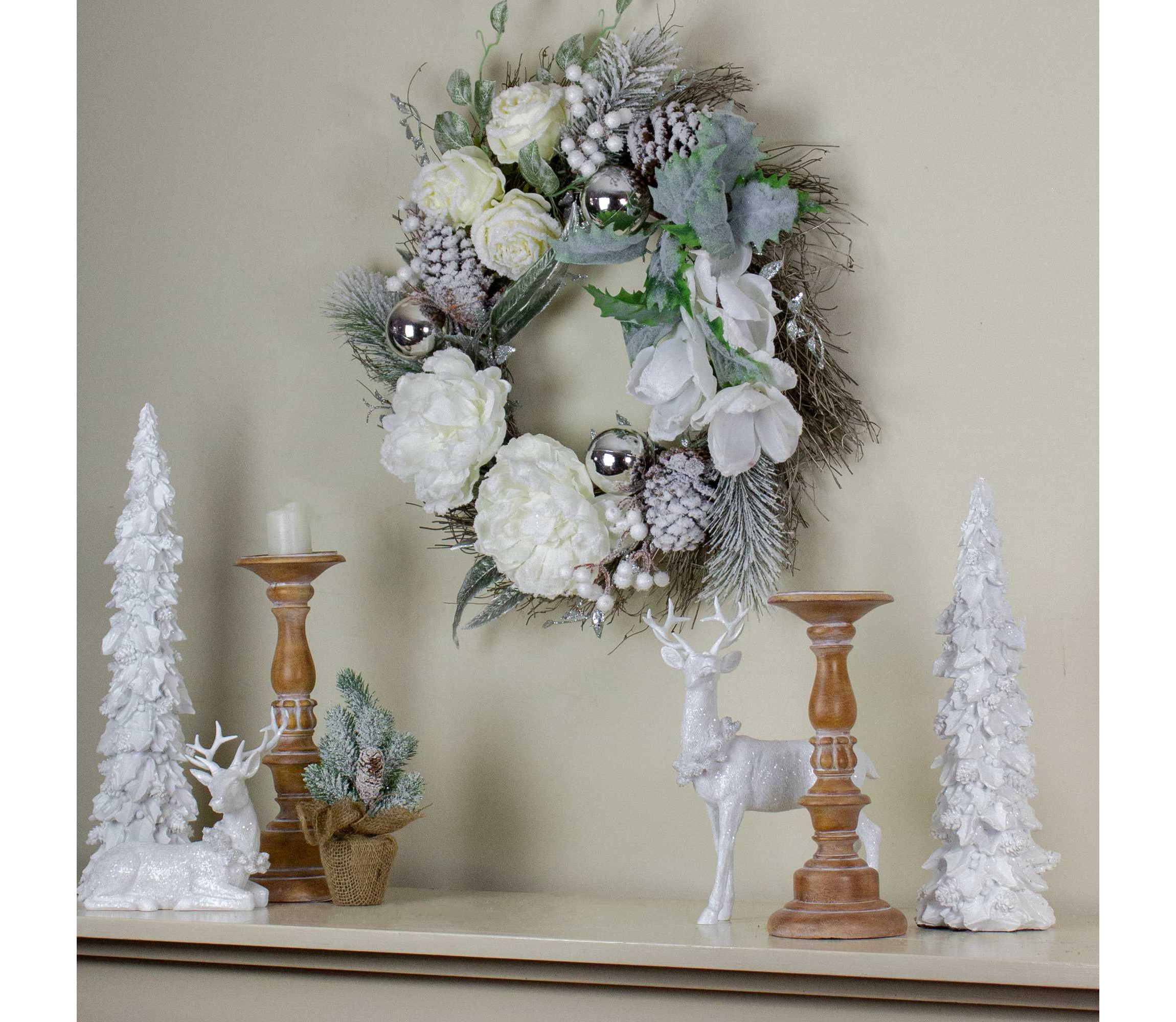 Floral Flocked Pine Artificial Grapevine Christmas Wreath - 24" - Unlit