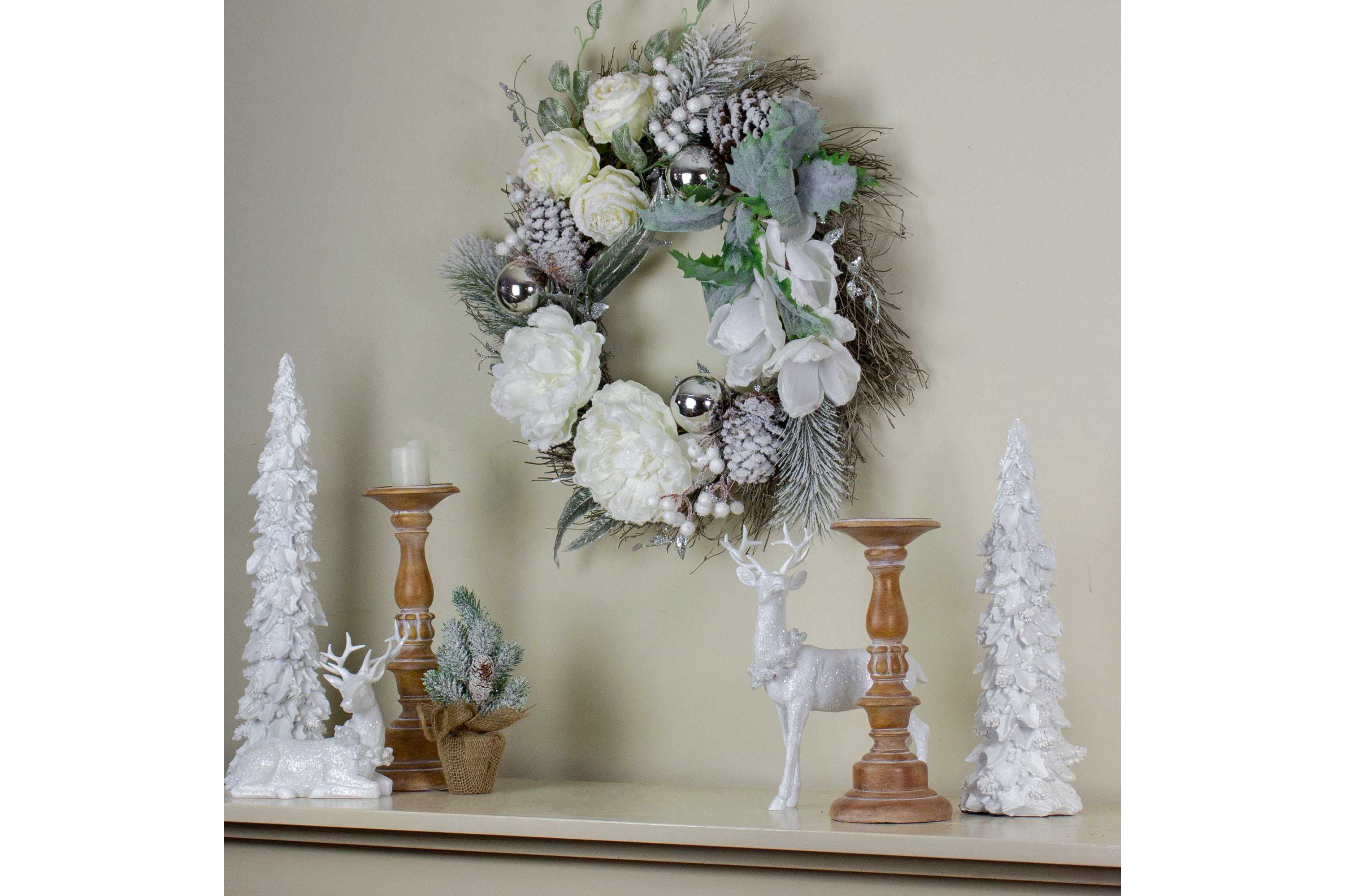 Floral Flocked Pine Artificial Grapevine Christmas Wreath - 24" - Unlit