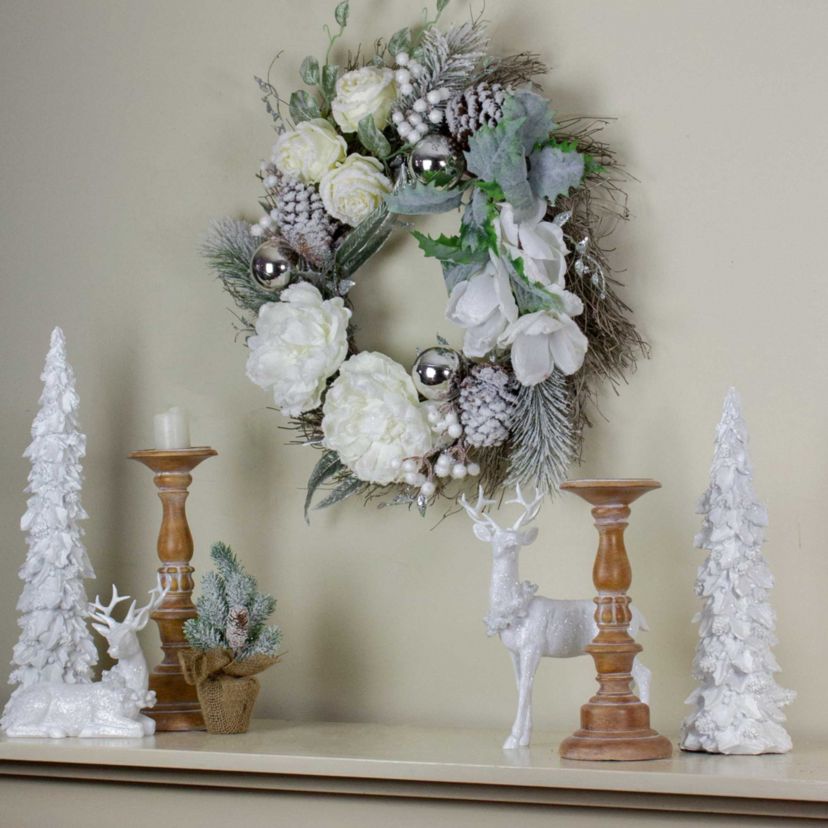 Floral Flocked Pine Artificial Grapevine Christmas Wreath - 24" - Unlit