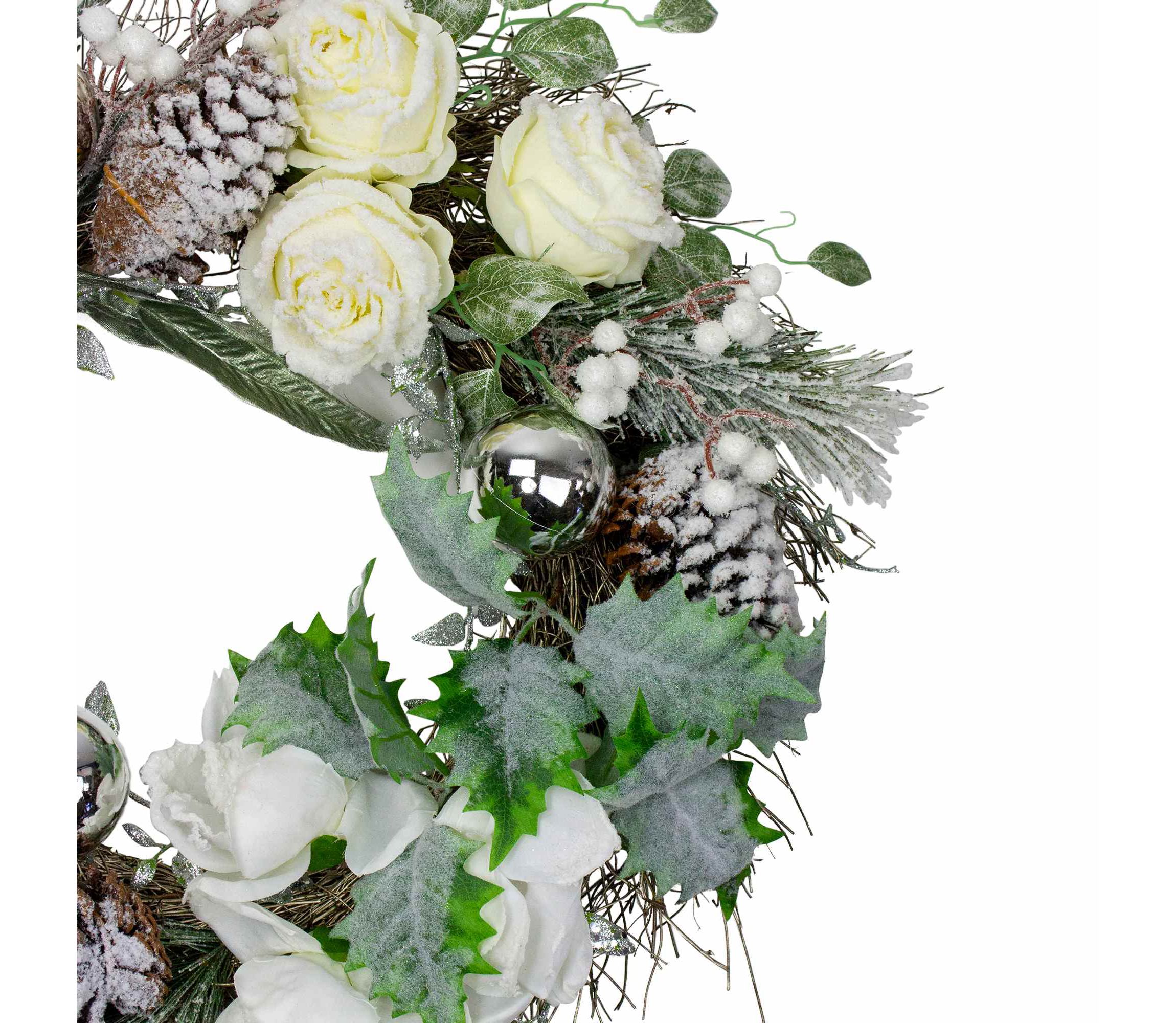Floral Flocked Pine Artificial Grapevine Christmas Wreath - 24" - Unlit