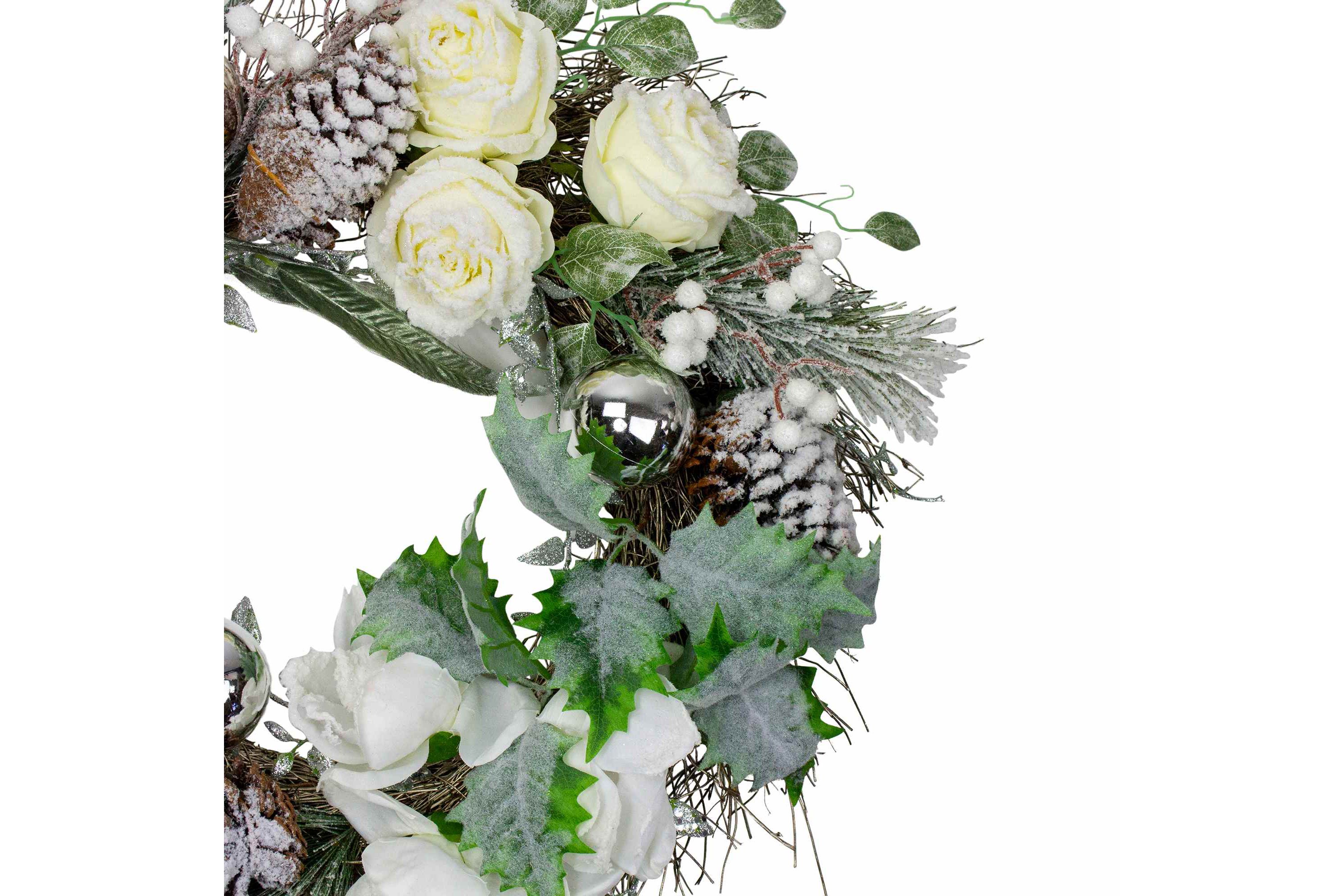 Floral Flocked Pine Artificial Grapevine Christmas Wreath - 24" - Unlit
