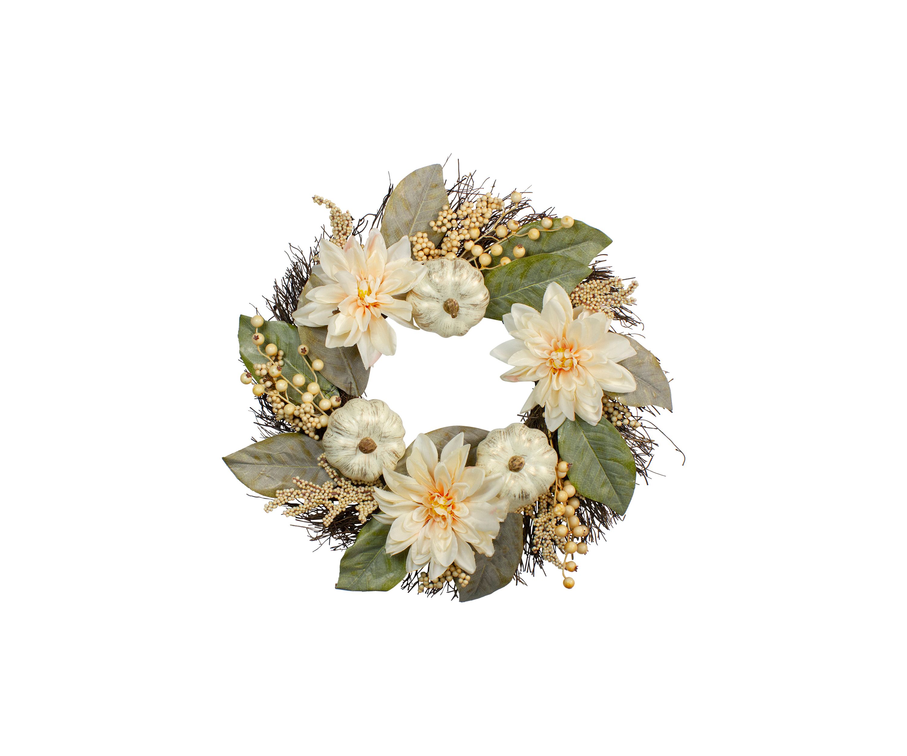 Dahlia and Pumpkin Fall Artificial Floral Wreath  22- inch