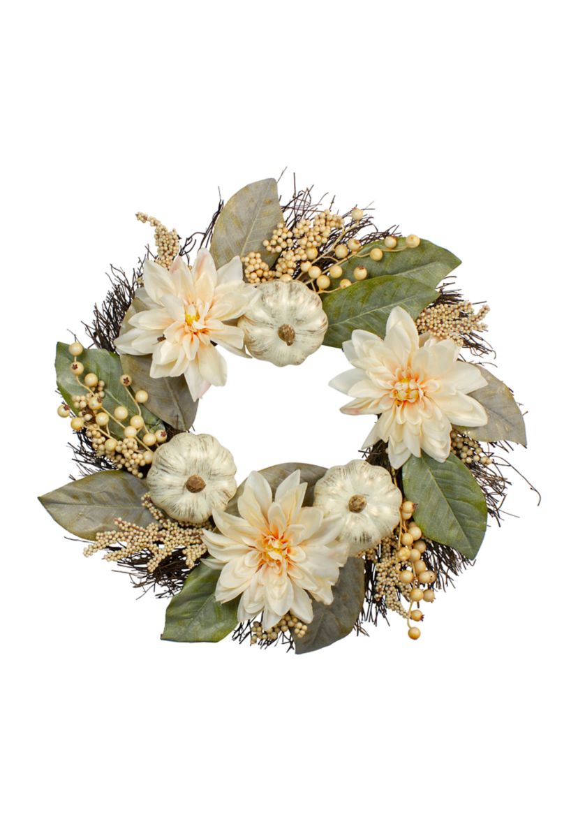 Dahlia and Pumpkin Fall Artificial Floral Wreath  22- inch