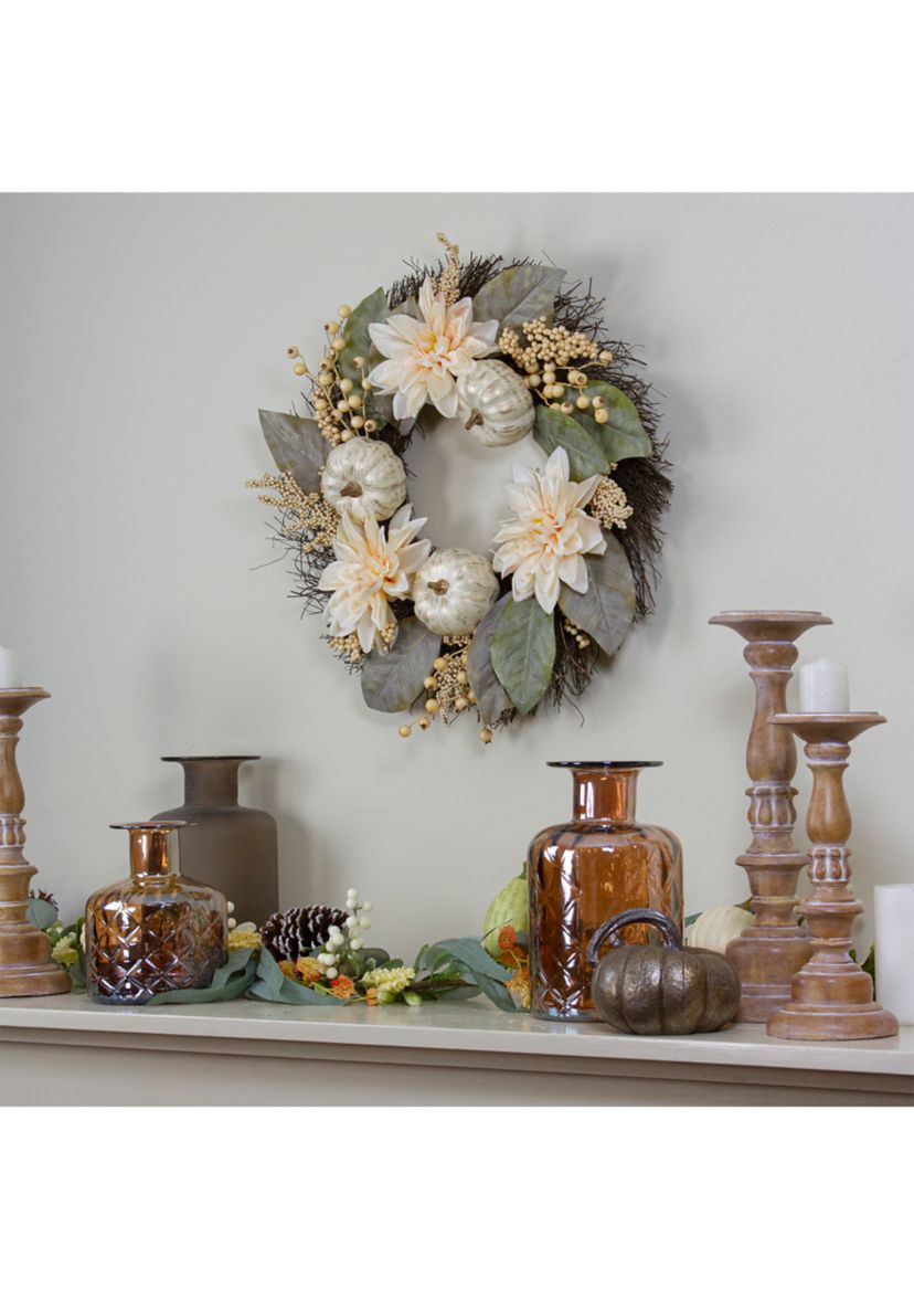 Dahlia and Pumpkin Fall Artificial Floral Wreath  22- inch