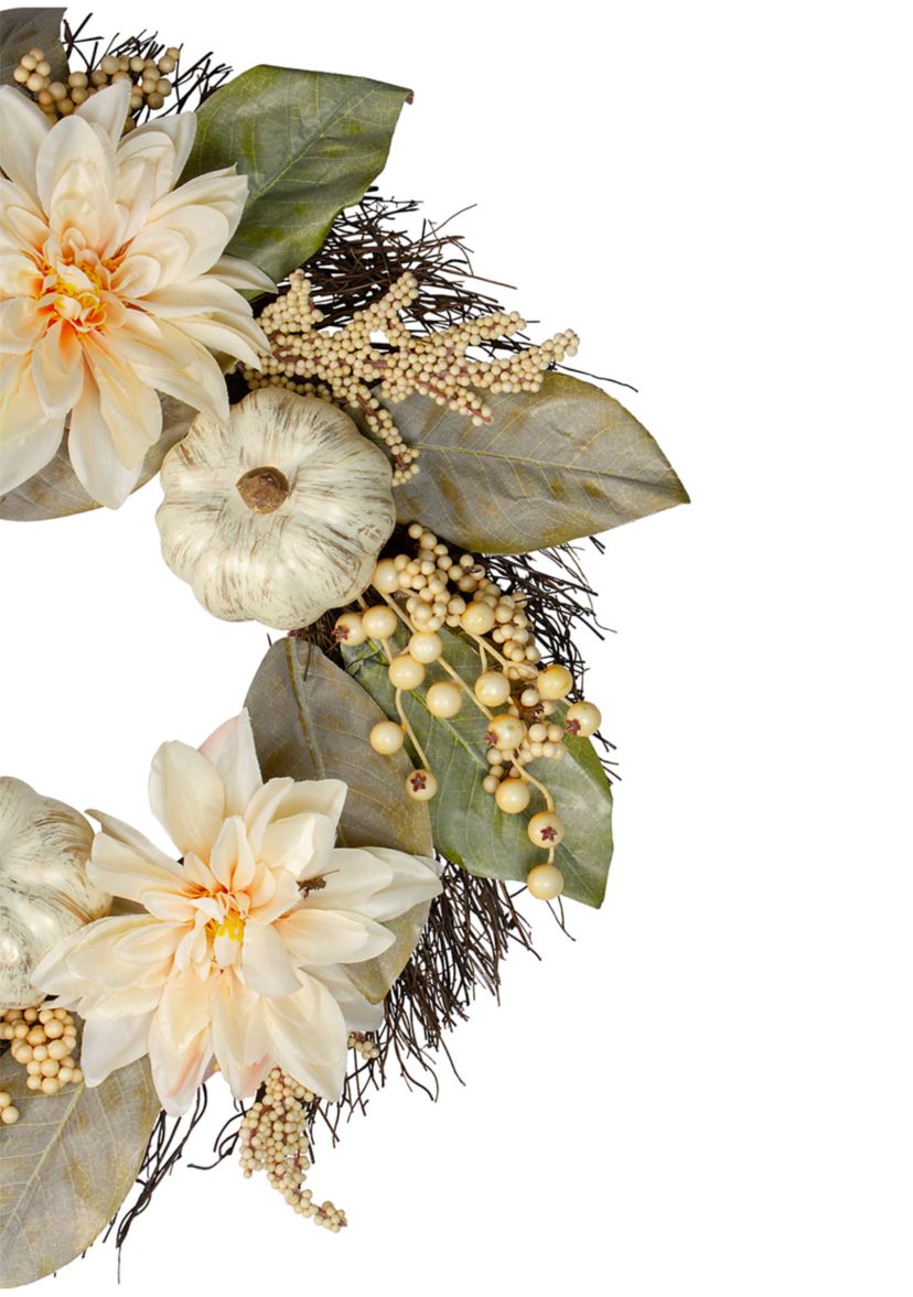 Dahlia and Pumpkin Fall Artificial Floral Wreath  22- inch