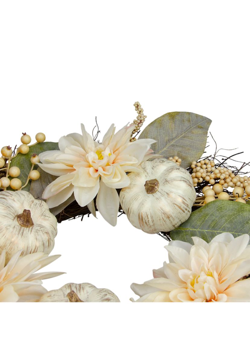 Dahlia and Pumpkin Fall Artificial Floral Wreath  22- inch