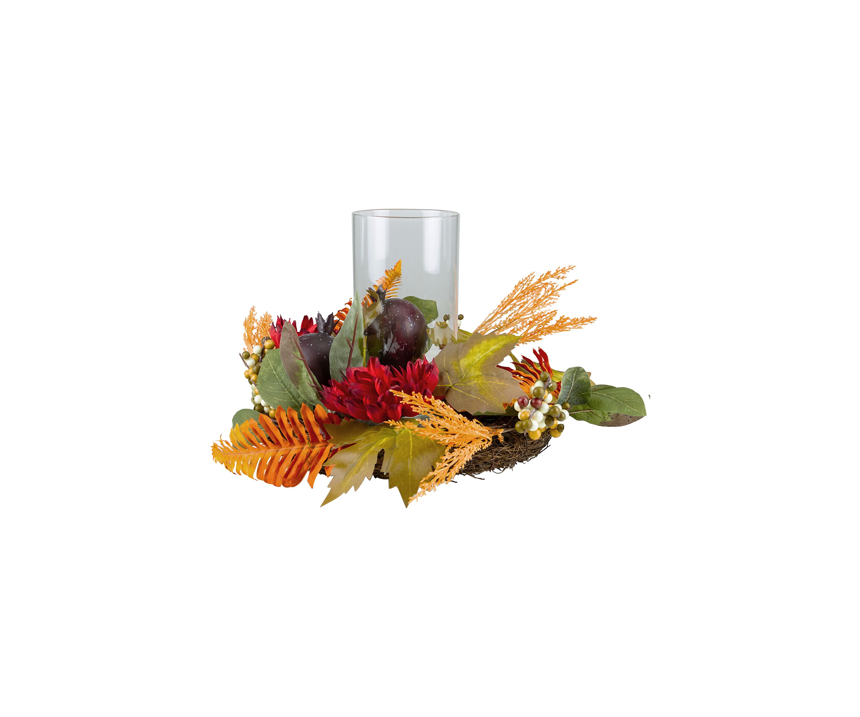 22 inch Mums with Pomegranate Fall Candle Holder Centerpiece