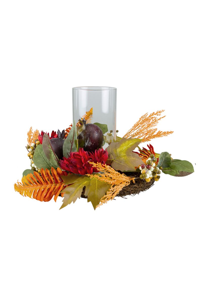 22 inch Mums with Pomegranate Fall Candle Holder Centerpiece