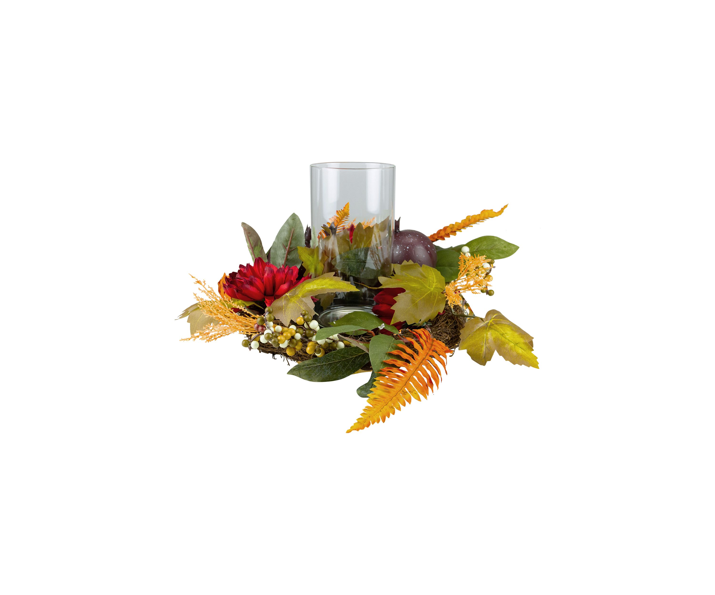 22 inch Mums with Pomegranate Fall Candle Holder Centerpiece