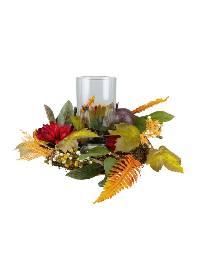 22 inch Mums with Pomegranate Fall Candle Holder Centerpiece