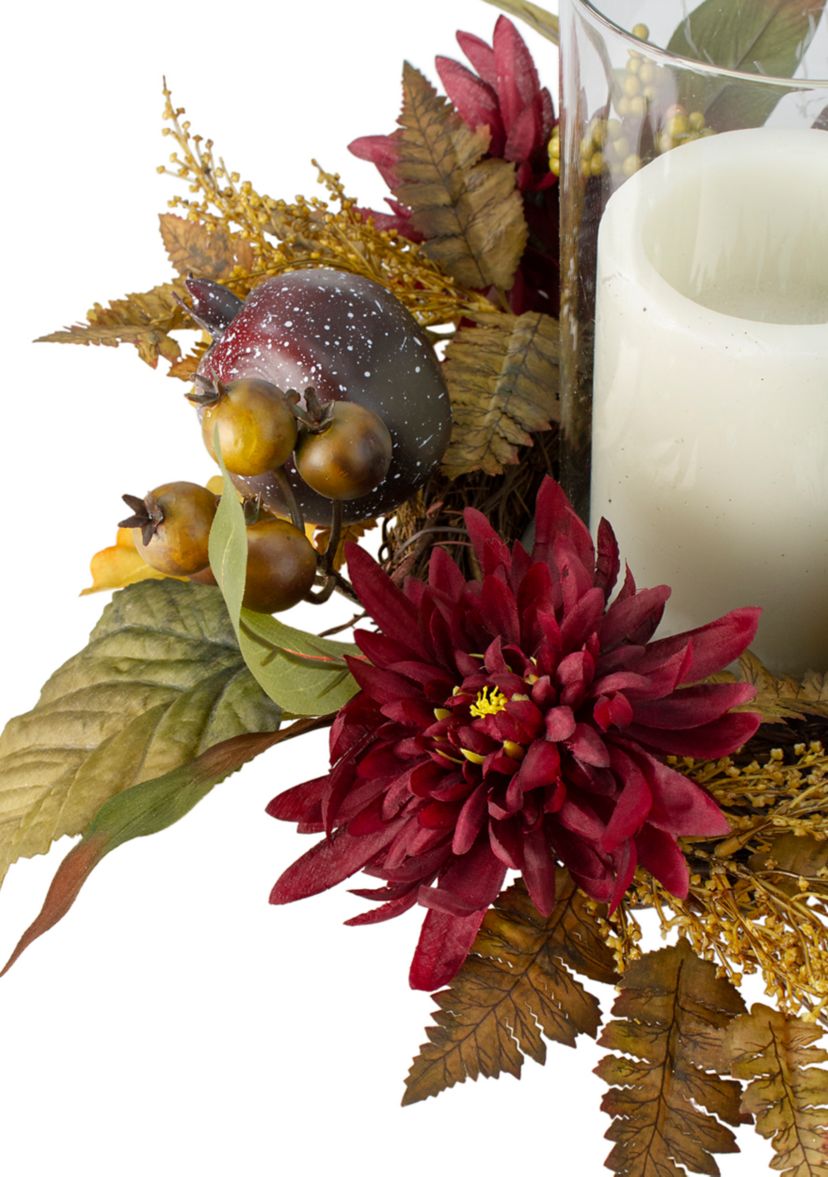 22 inch Mums with Pomegranate Fall Candle Holder Centerpiece
