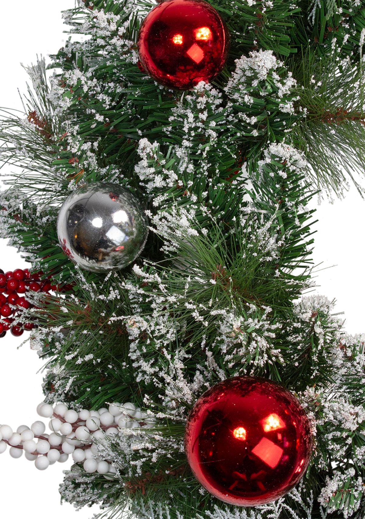 Flocked Mixed Pine with Ornaments and Berries Artificial Christmas Wreath  24-Inch  Unlit