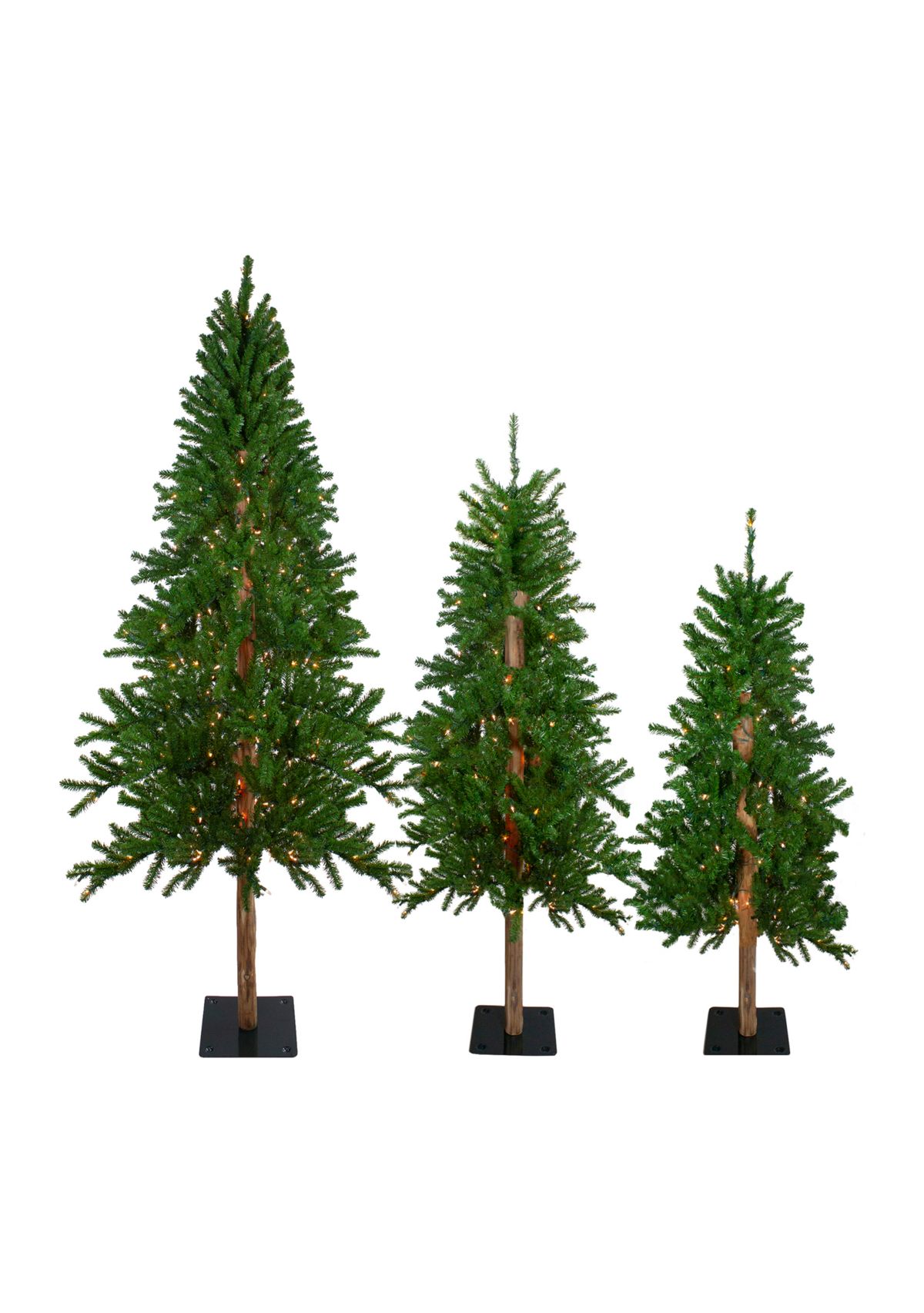 Set of 3 Pre-Lit Slim Alpine Artificial Christmas Trees 6 - Clear Lights