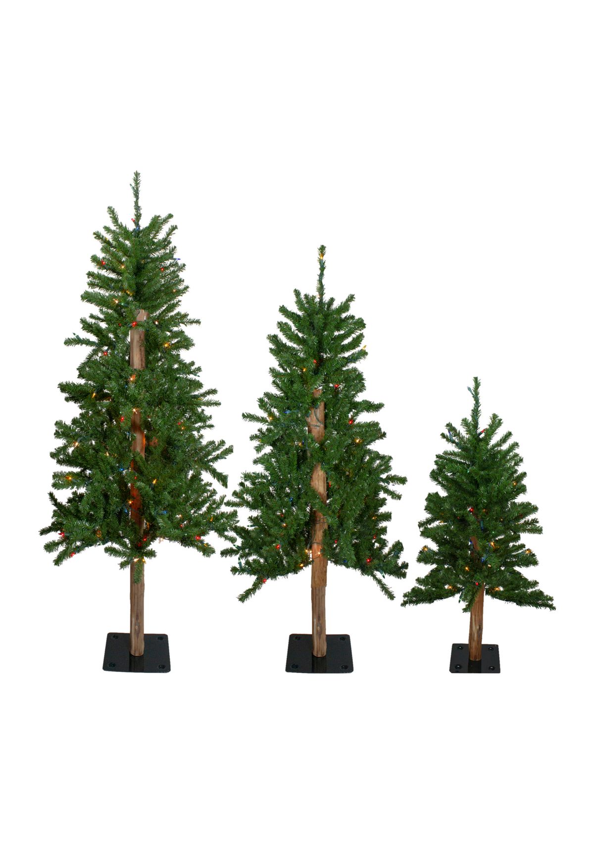 Set of 3 Pre-Lit Slim Alpine Artificial Christmas Trees 5 - Multicolor Lights