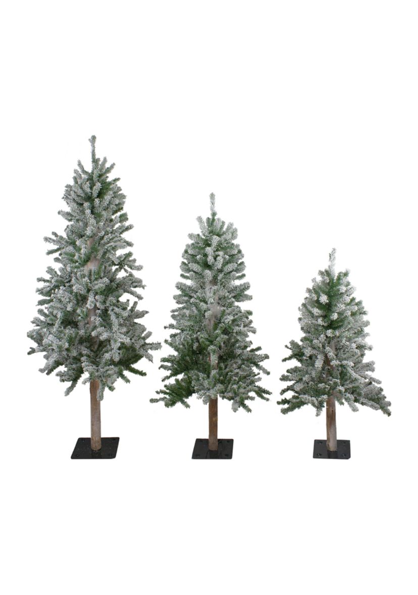 Set of 3 Flocked Alpine Artificial Christmas Trees 5 - Unlit