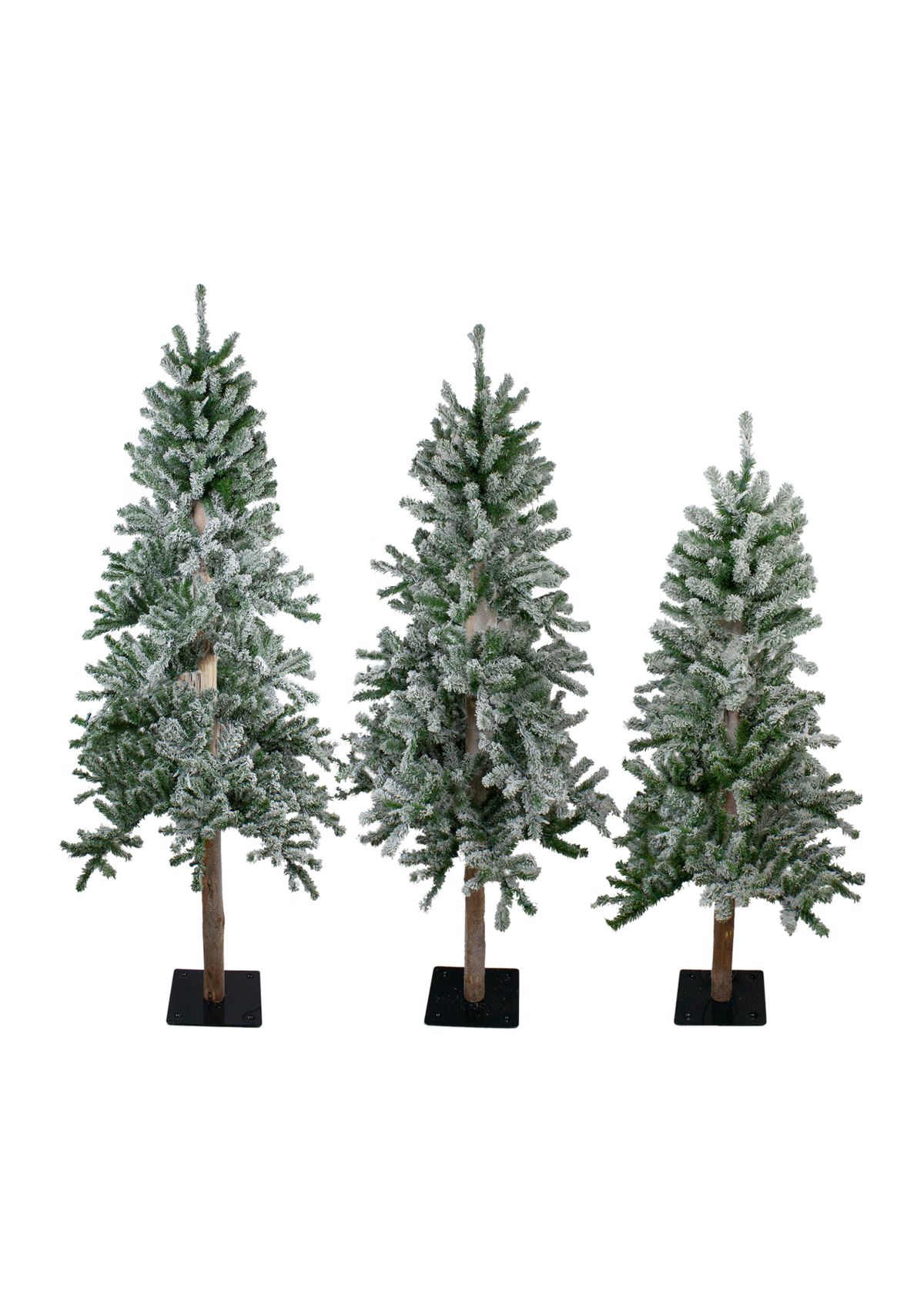 Set of 3 Slim Flocked Alpine Artificial Christmas Trees 6 - Unlit