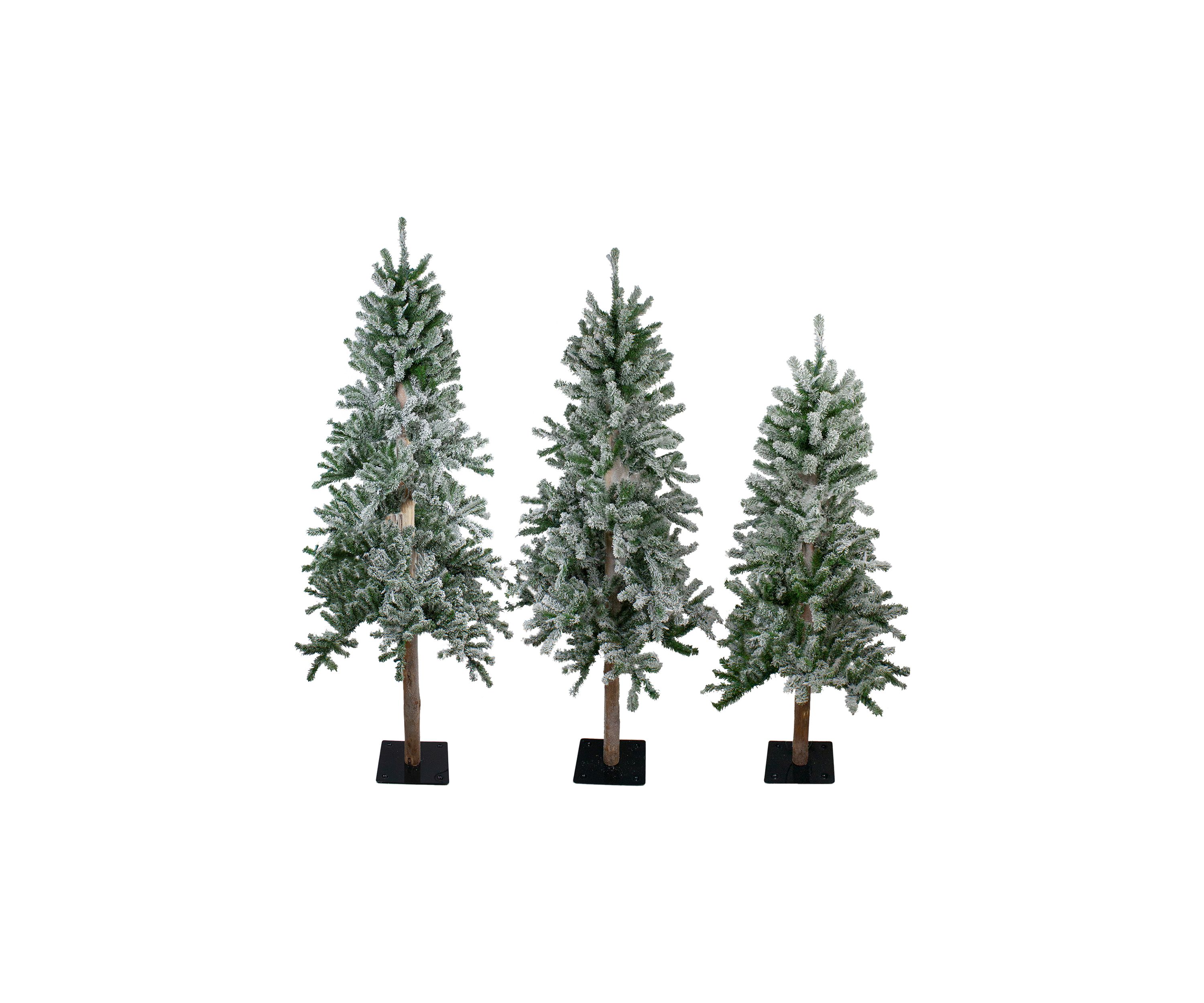 Set of 3 Slim Flocked Alpine Artificial Christmas Trees 6 - Unlit