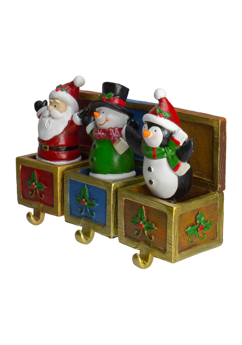 Set of 3 Santa  Snowman and Penguin Jack in the Box Christmas Stocking Holders