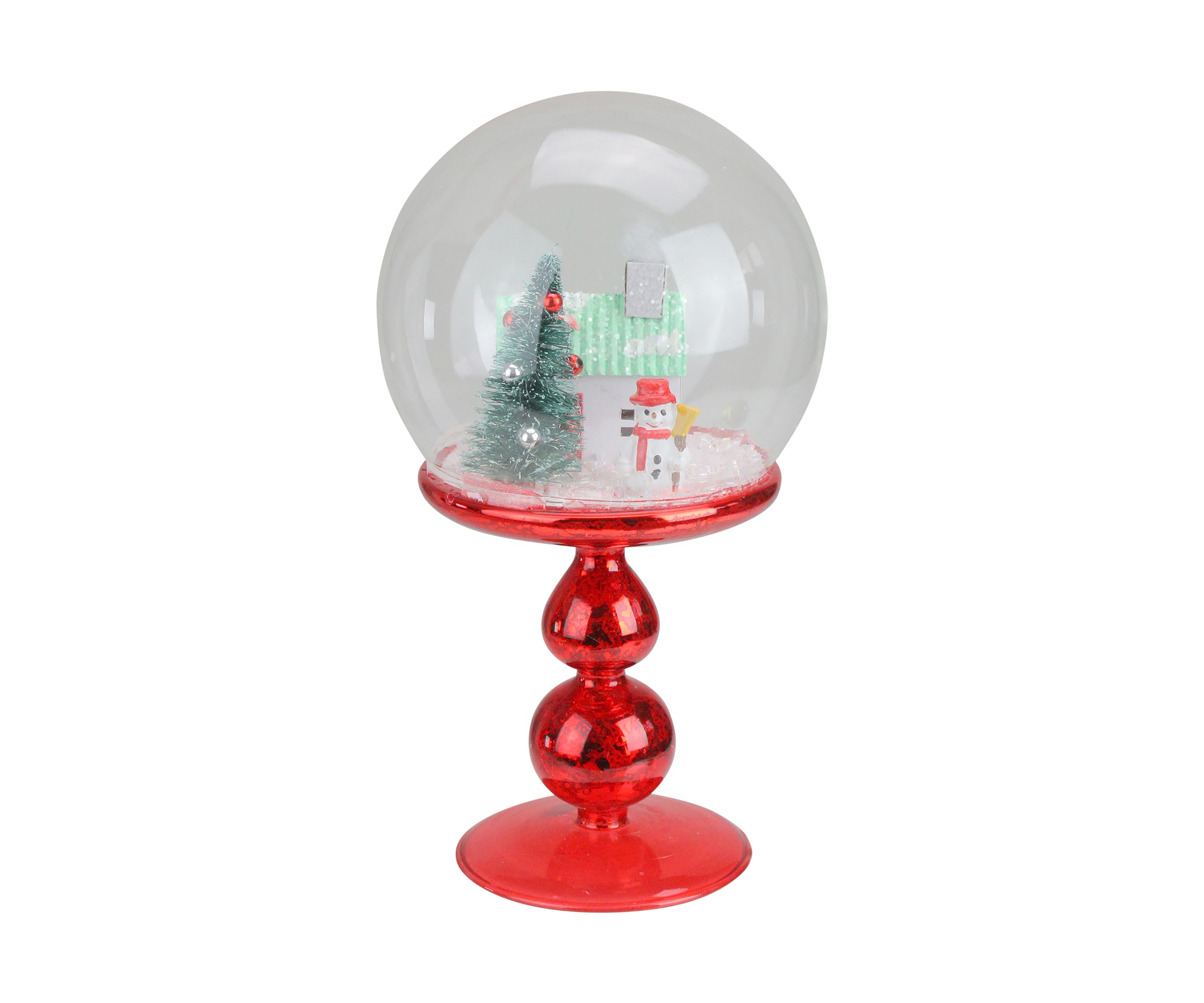 8.75Inch Red Holiday Scene Pedestal Globe Tabletop Decoration