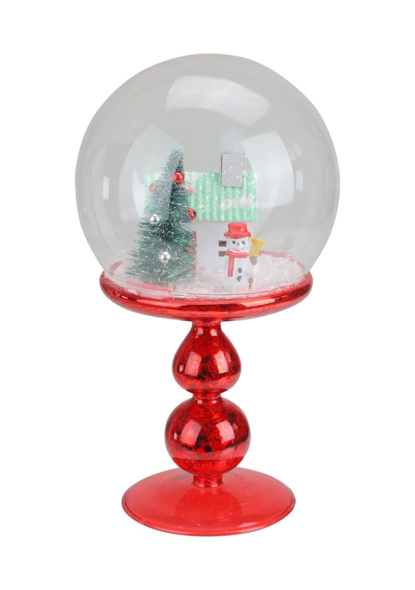 8.75Inch Red Holiday Scene Pedestal Globe Tabletop Decoration