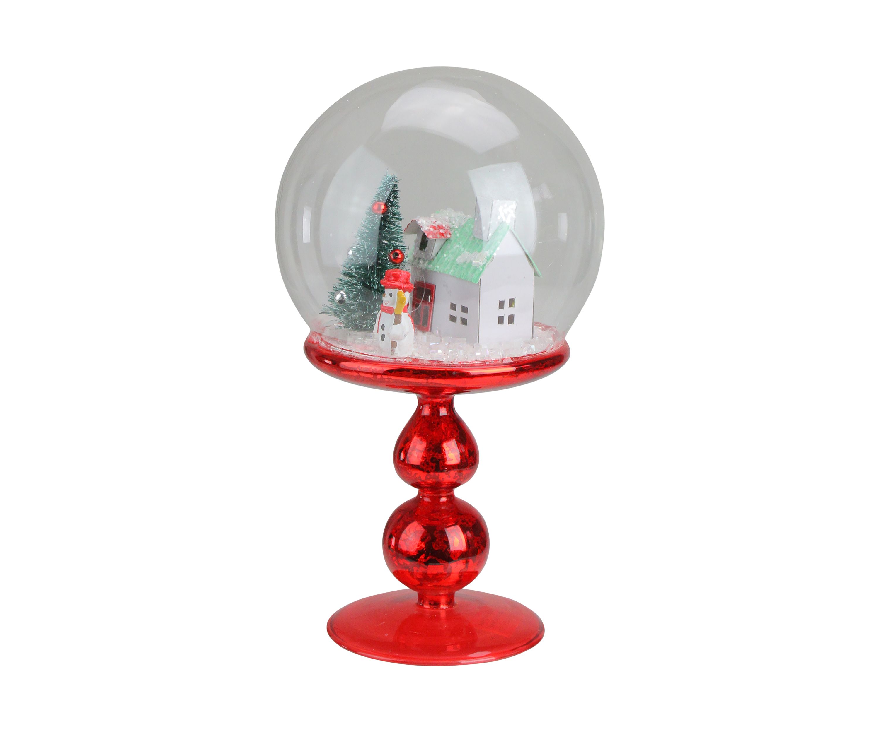 8.75Inch Red Holiday Scene Pedestal Globe Tabletop Decoration