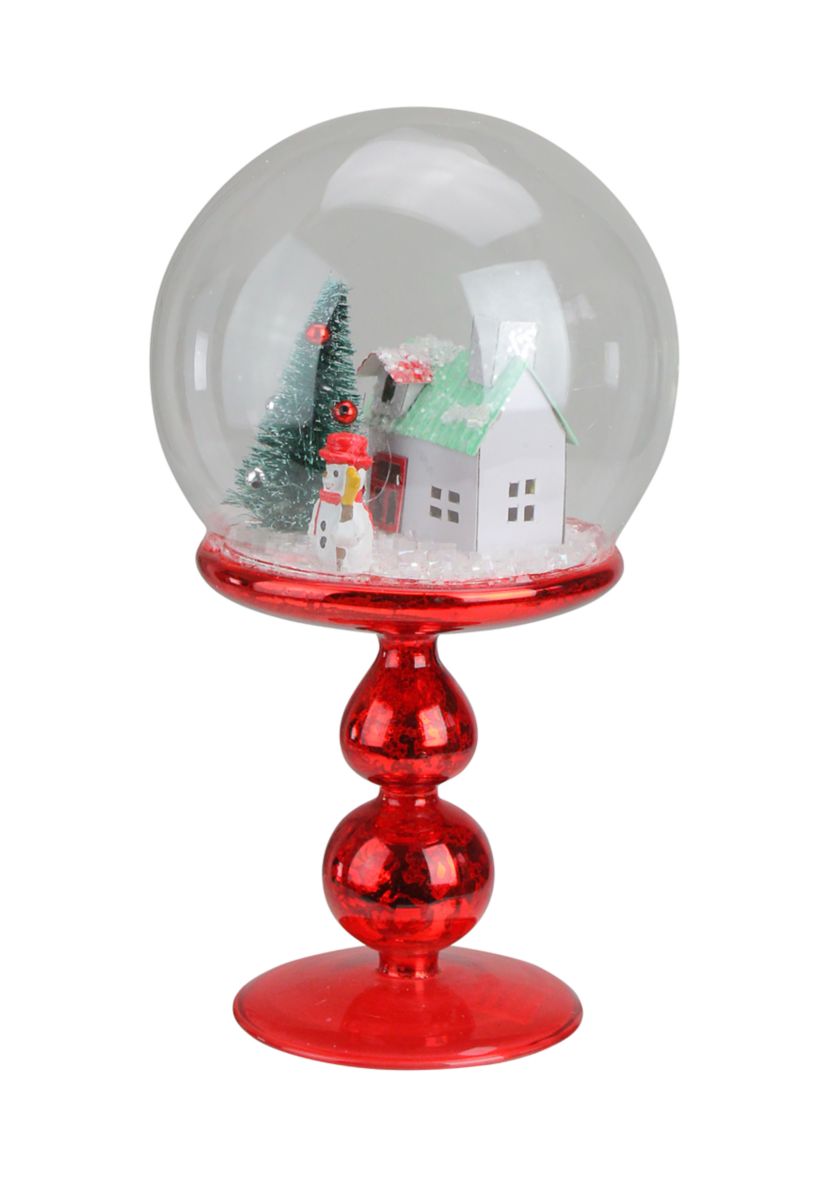 8.75Inch Red Holiday Scene Pedestal Globe Tabletop Decoration