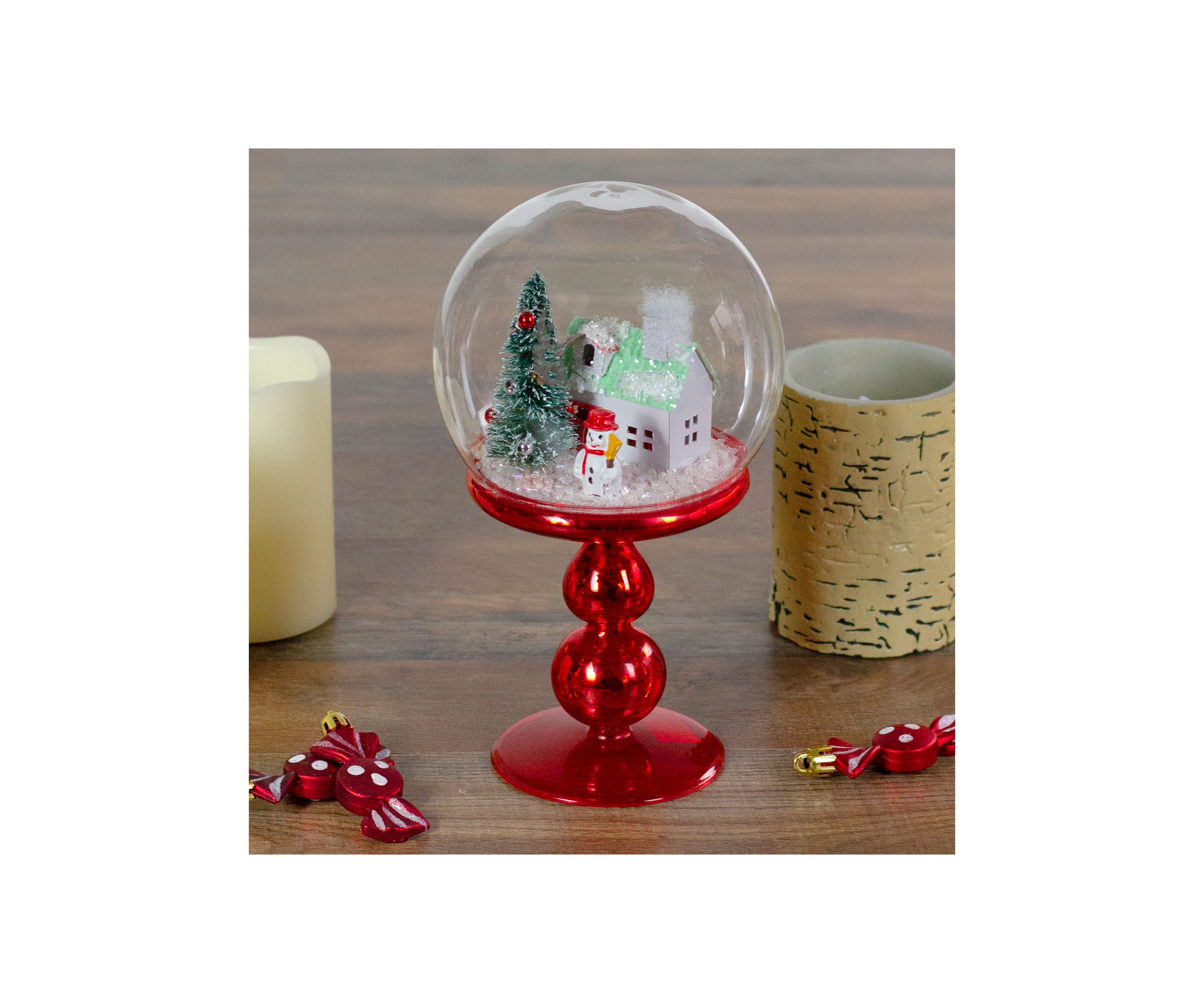 8.75Inch Red Holiday Scene Pedestal Globe Tabletop Decoration