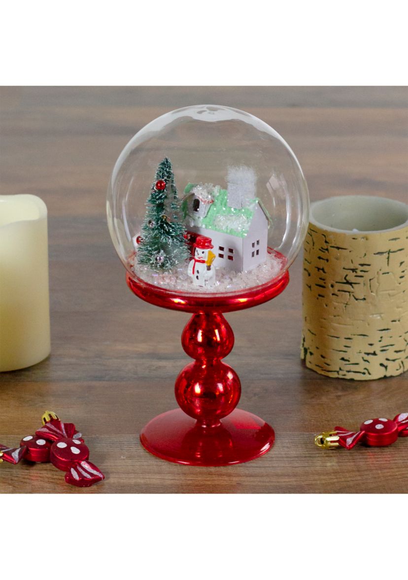 8.75Inch Red Holiday Scene Pedestal Globe Tabletop Decoration