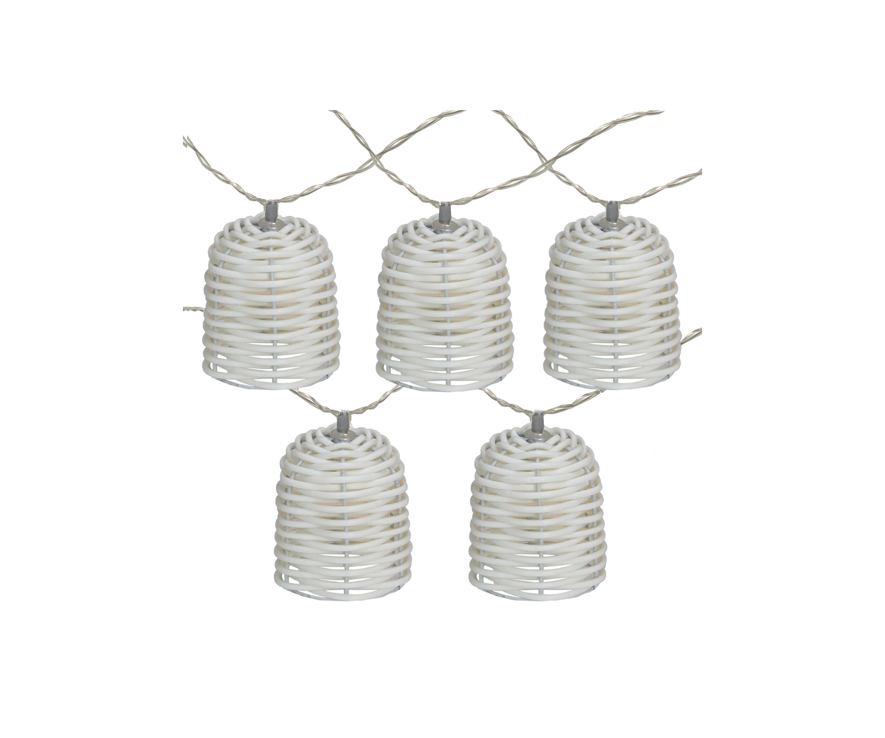 10 Battery Operated White LED Lantern Mini Christmas Lights - 5.75 ft White Wire