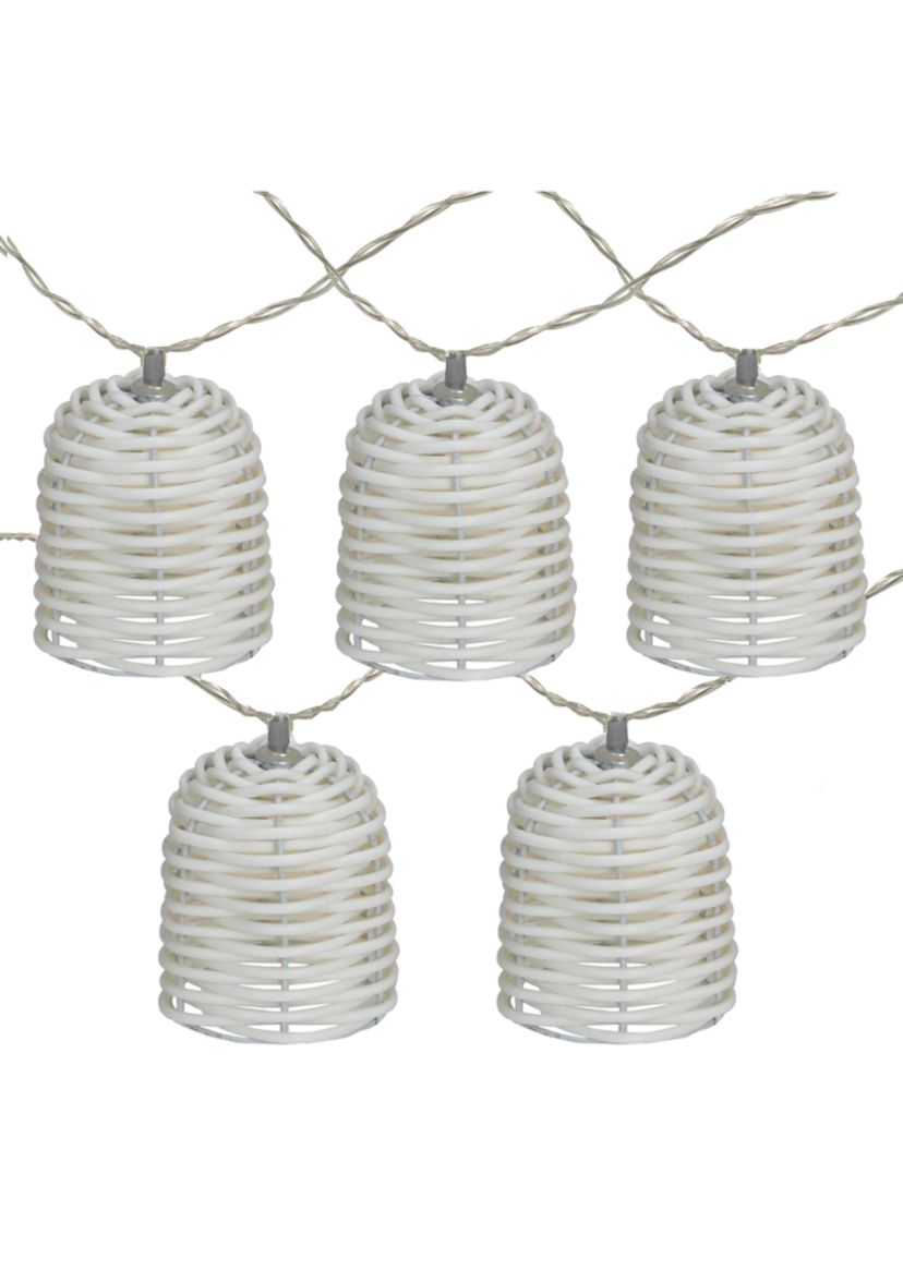 10 Battery Operated White LED Lantern Mini Christmas Lights - 5.75 ft White Wire