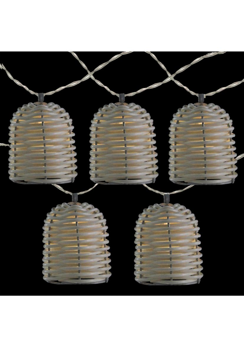 10 Battery Operated White LED Lantern Mini Christmas Lights - 5.75 ft White Wire